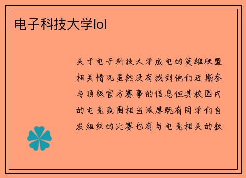 电子科技大学lol